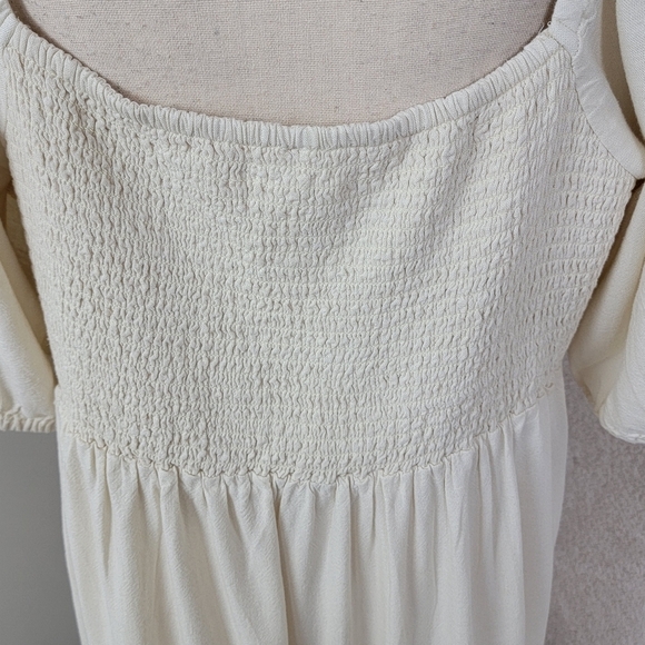 New American Eagle Women's Sz XXL Beige Linen Puffy Sleeve Milkmaid Mini Dress - Picture 5 of 12